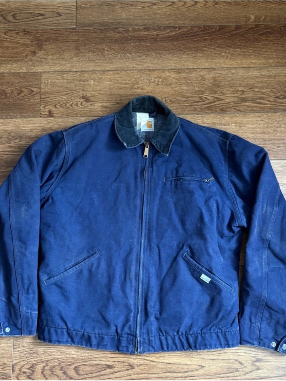Carhartt Navy Canvas Work Jacket with Corduroy Collar. 1989 100 years edition.